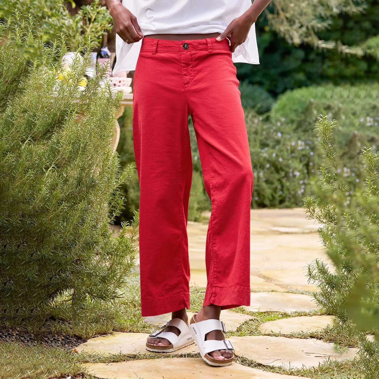 GOFULY Linen Palazzo Pants 2025 Vacation Summer Button Zipper Lounge Pants High Rise with Pocket Elegant Solid Beach Clothes
