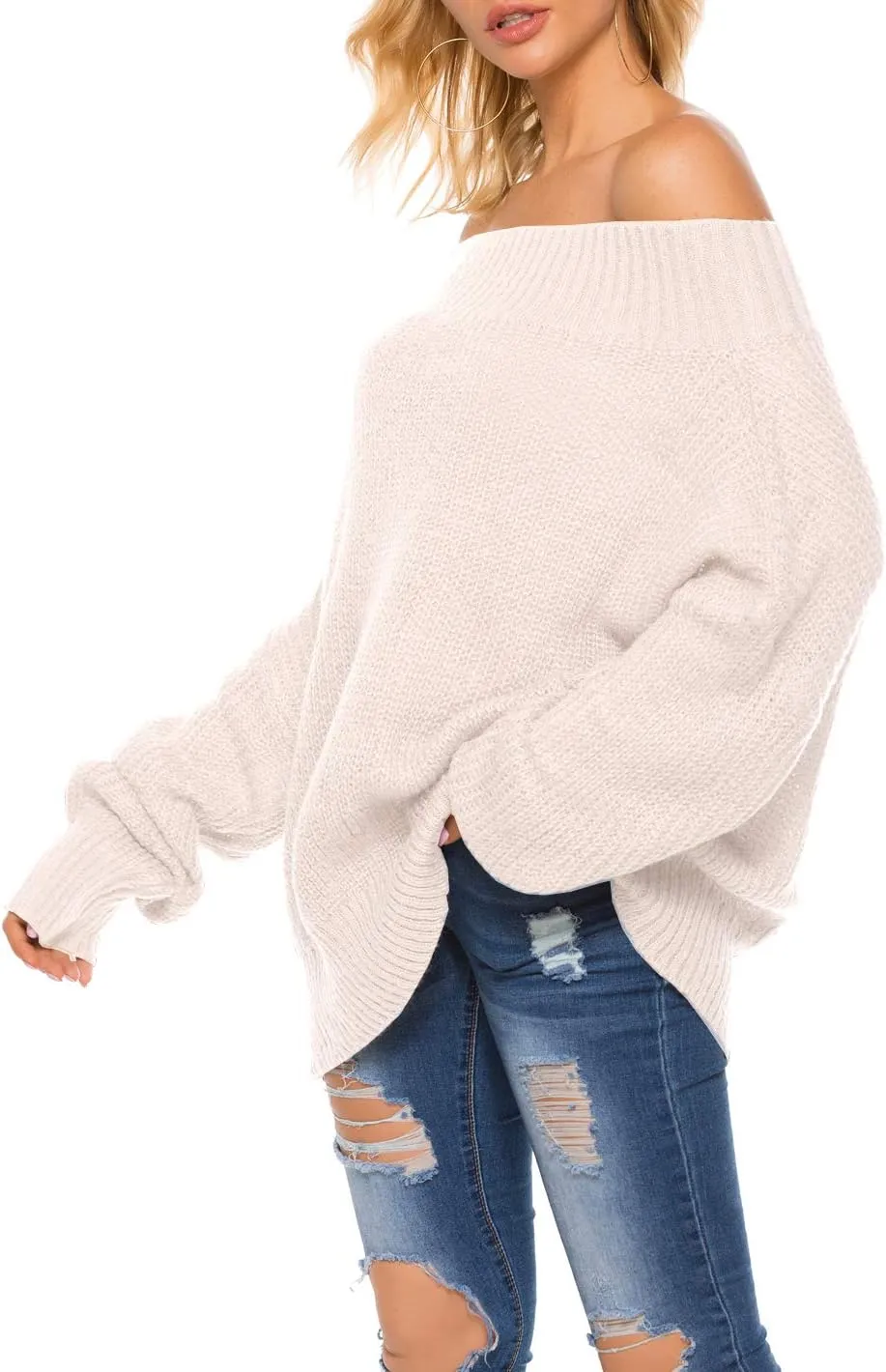 GOLDSTITCH Women's Off Shoulder Batwing Sleeve Loose Oversized Pullover Sweater Knit Jumper