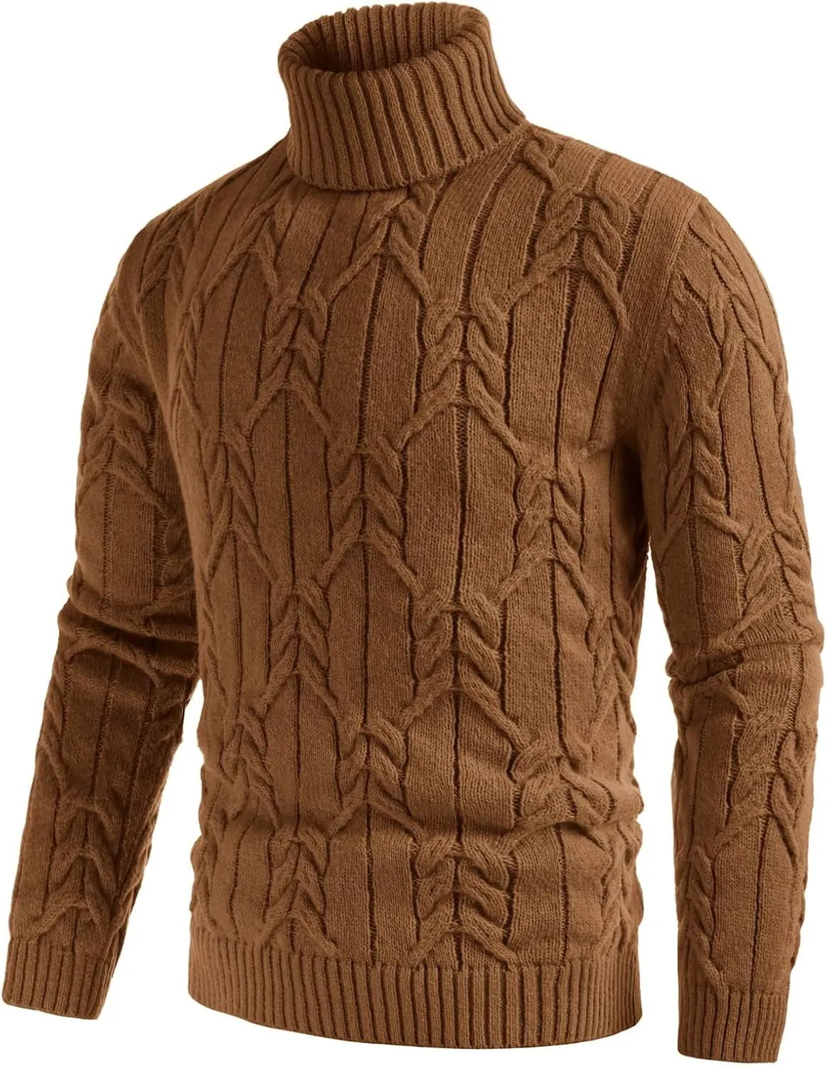 GRACE KARIN Men's Turtneck Pullover Sweaters Long Sleeve Solid Color Twisted Knit Sweater