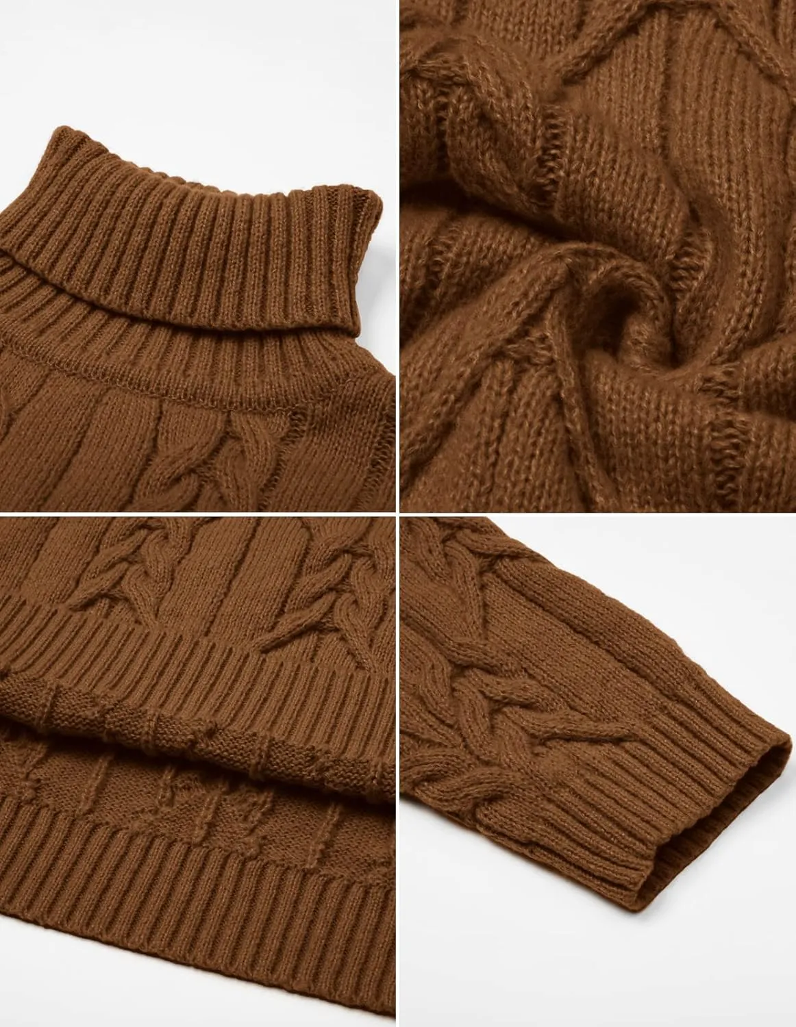 GRACE KARIN Men's Turtneck Pullover Sweaters Long Sleeve Solid Color Twisted Knit Sweater