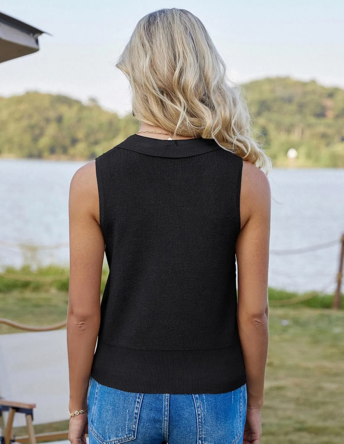 GRACE KARIN Sweater Vest Women Summer Sleeveless Knit Cardigans V Neck Collared Lightweight Button Down Sweaters Tops