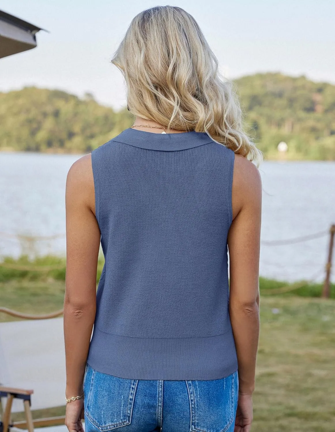 GRACE KARIN Sweater Vest Women Summer Sleeveless Knit Cardigans V Neck Collared Lightweight Button Down Sweaters Tops