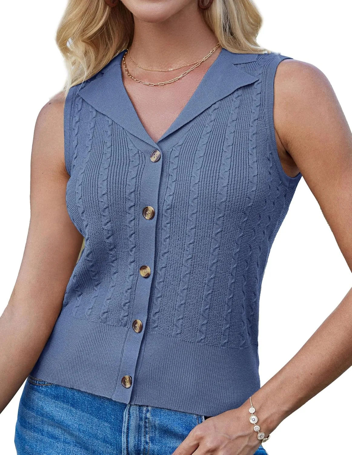 GRACE KARIN Sweater Vest Women Summer Sleeveless Knit Cardigans V Neck Collared Lightweight Button Down Sweaters Tops
