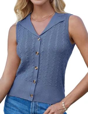 GRACE KARIN Sweater Vest Women Summer Sleeveless Knit Cardigans V Neck Collared Lightweight Button Down Sweaters Tops
