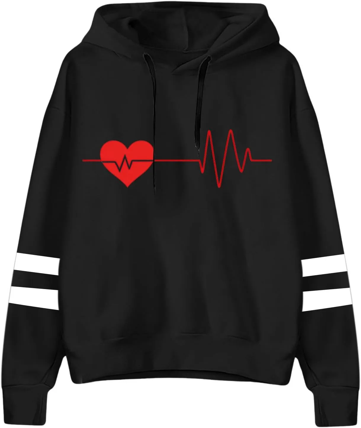 Graphic Hoodies for Women Cute Long Sleeve Valentines Heart Print Sweatshirts Comfy Hooded Pullover with Pockets