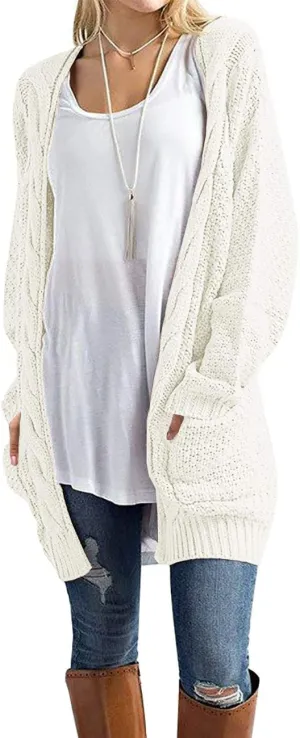 GRECERELLE Women's Loose Open Front Long Sleeve Chunky Knit Cable Cardigans Sweater with Pockets
