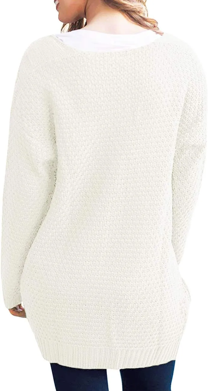 GRECERELLE Women's Loose Open Front Long Sleeve Chunky Knit Cable Cardigans Sweater with Pockets