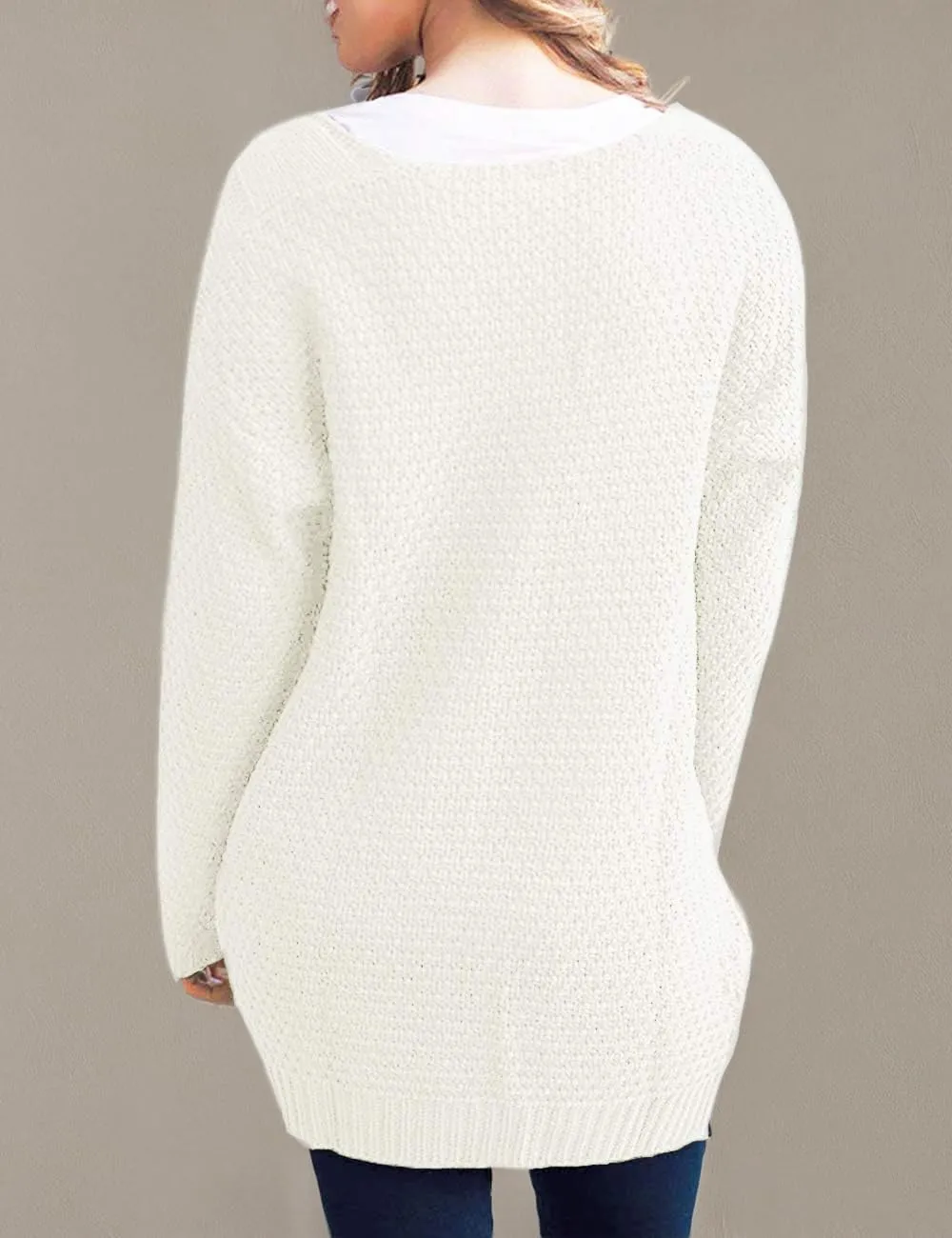 GRECERELLE Women's Loose Open Front Long Sleeve Chunky Knit Cable Cardigans Sweater with Pockets