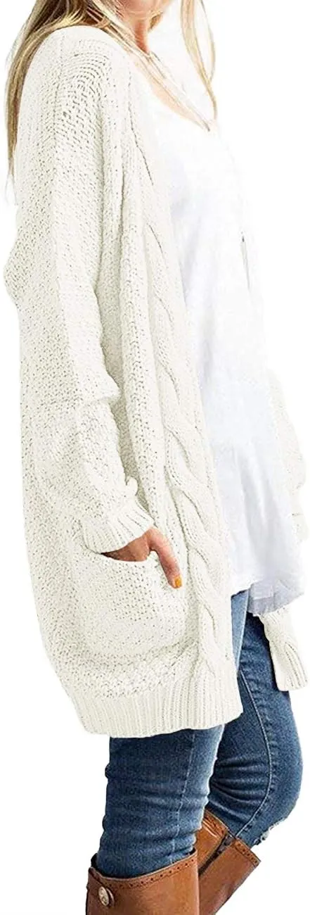 GRECERELLE Women's Loose Open Front Long Sleeve Chunky Knit Cable Cardigans Sweater with Pockets