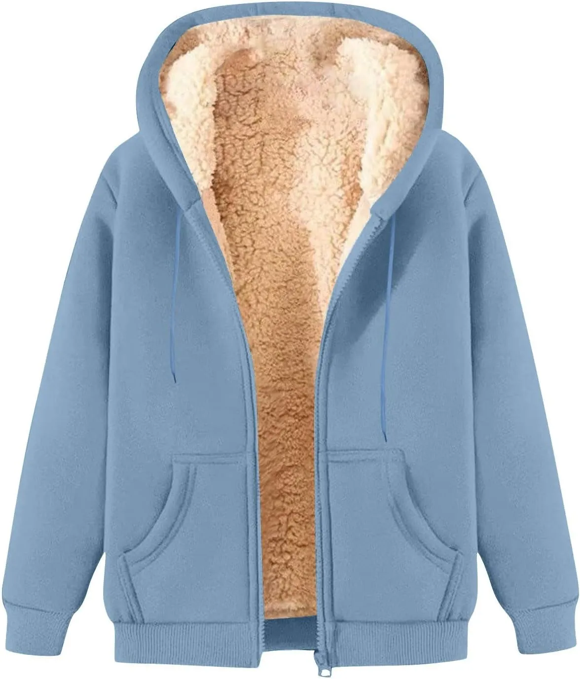 Heated Jackets for Women Zip Up Long Sleeve Hoodies with Pockets Fleece Sherpa Lined Fall Winter Coats
