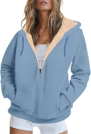 Heated Jackets for Women Zip Up Long Sleeve Hoodies with Pockets Fleece Sherpa Lined Fall Winter Coats