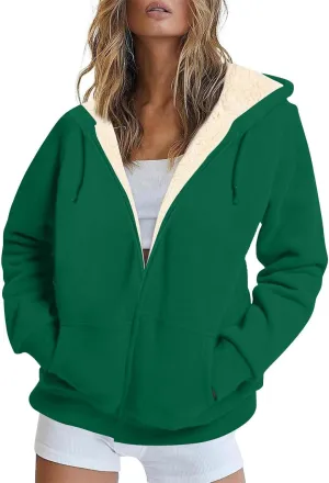 Heated Jackets for Women Zip Up Long Sleeve Hoodies with Pockets Fleece Sherpa Lined Fall Winter Coats
