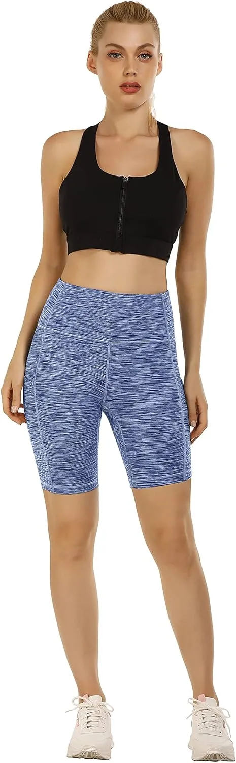 Heathyoga 8" Biker Shorts Women with 3 Pockets Tummy Control Workout Shorts Women Atheltic Spandex Shorts for Yoga Gym