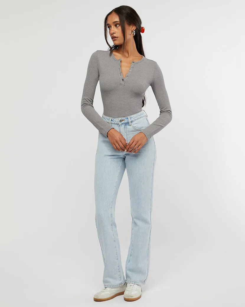 Henley Button Down Bodysuit Stone