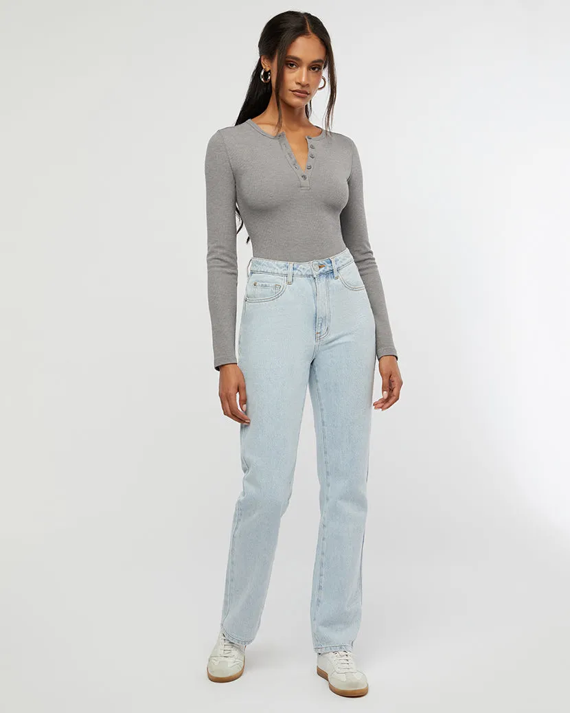 Henley Button Down Bodysuit Stone