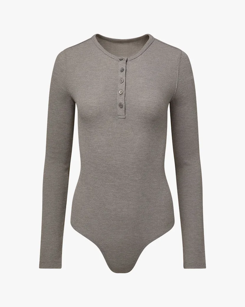 Henley Button Down Bodysuit Stone