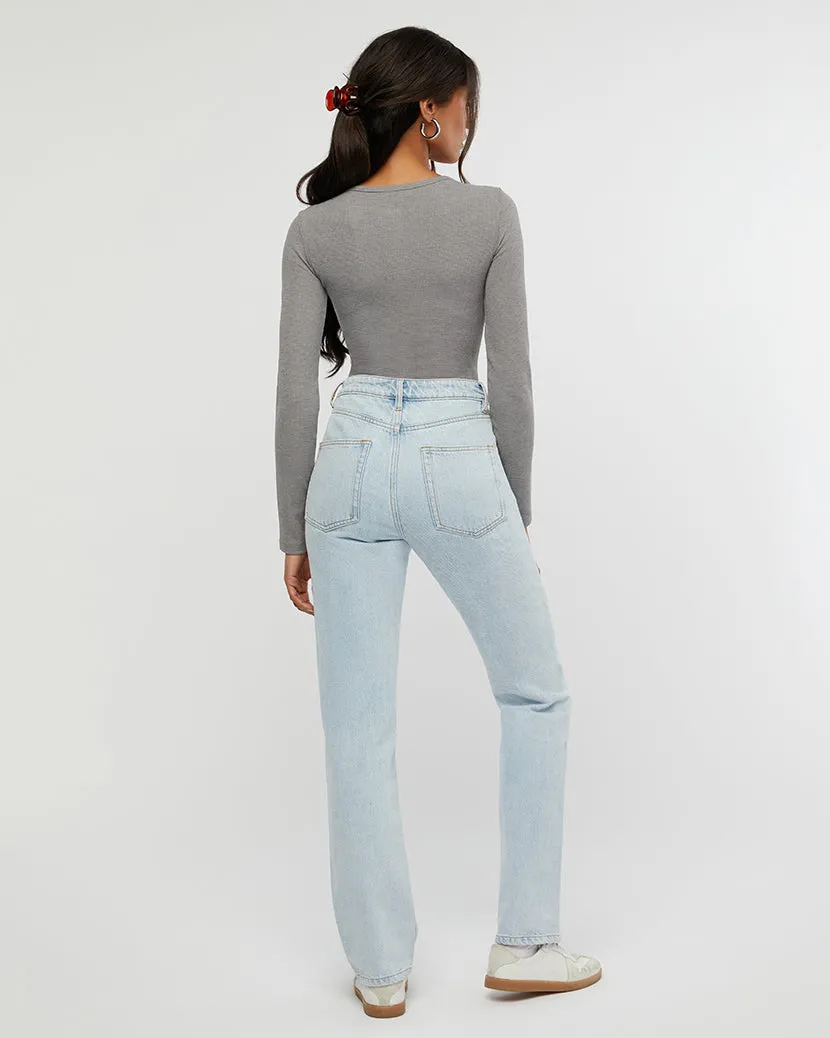 Henley Button Down Bodysuit Stone