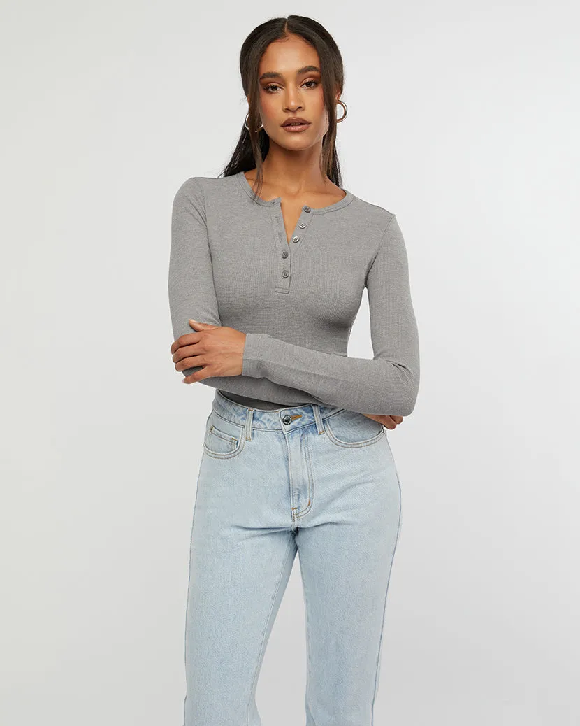 Henley Button Down Bodysuit Stone