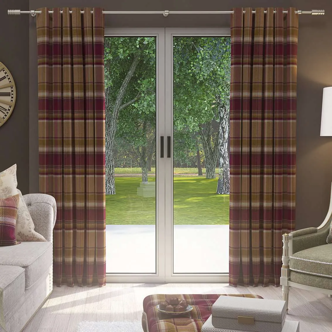 Heritage Purple   Green Tartan Curtains