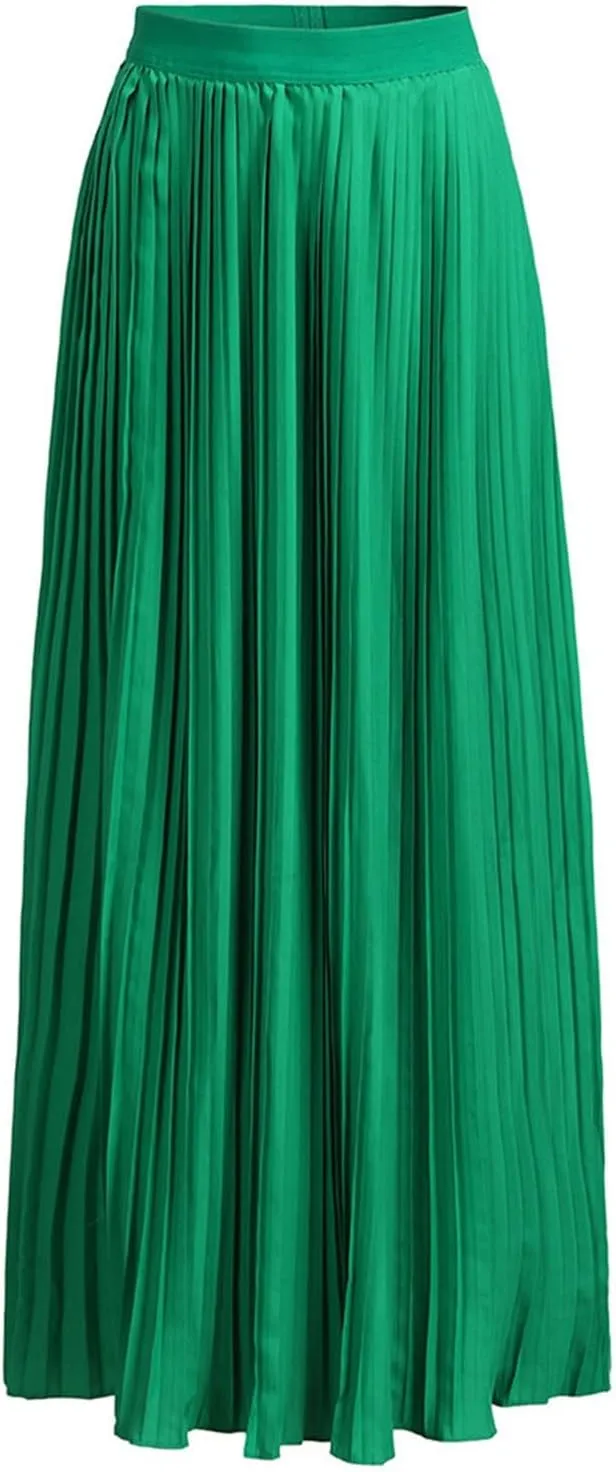 HGps8w Women's Flowy Pleated Maxi Skirt 2025 Summer Vintage Elegant High Waisted Plain Long Skirts