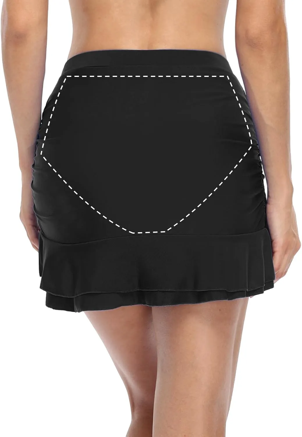 Hilor Women's Shirred Ruffle Swim Skirt Tummy Control Skirted Bikini Bottoms High Waisted Swim Bottom