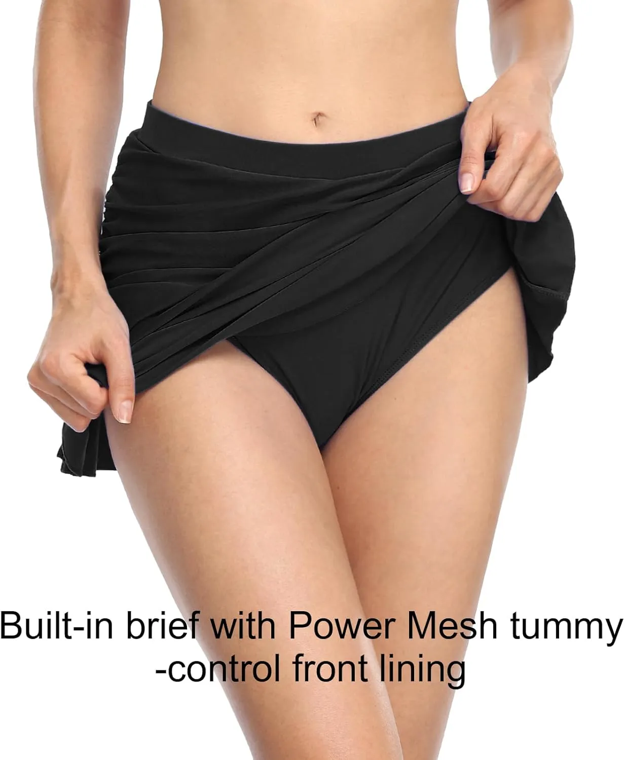 Hilor Women's Shirred Ruffle Swim Skirt Tummy Control Skirted Bikini Bottoms High Waisted Swim Bottom