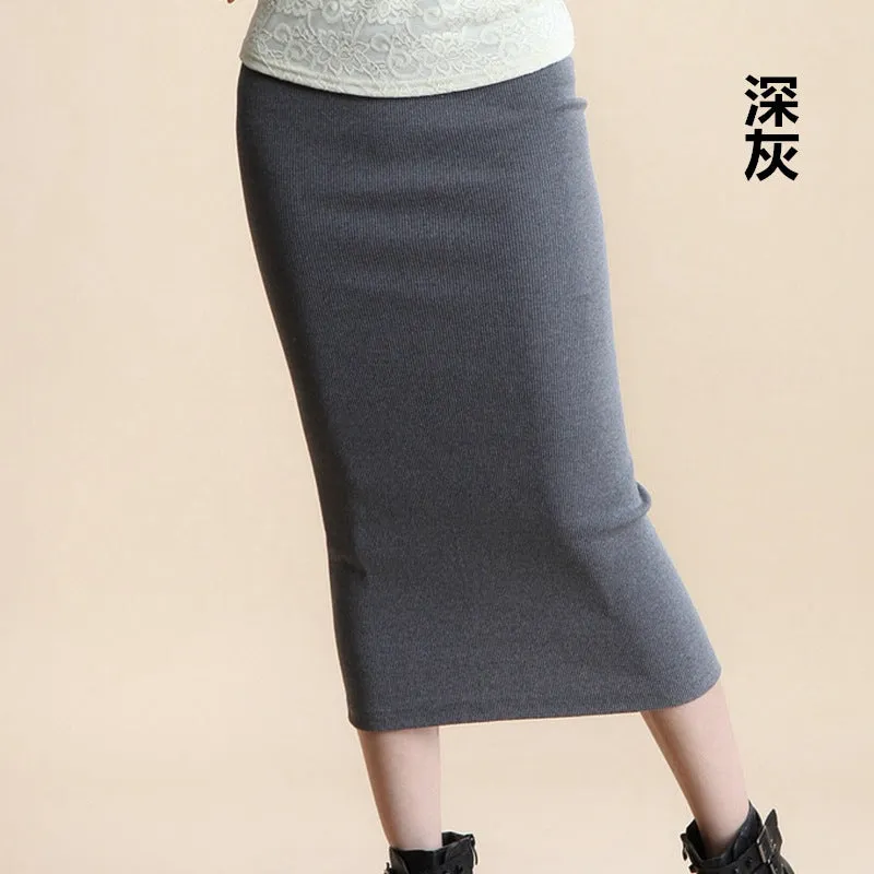 Hip Flattering Korean Slim Look Knitted Women Splitted Mid-Length Skirt