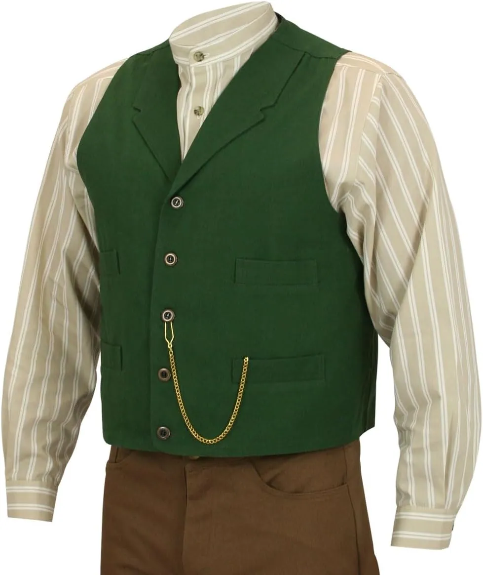 Historical Emporium Men's Cotton Canvas Casual Work Vest, Victorian Old West Edwardian Classic Waistcoat