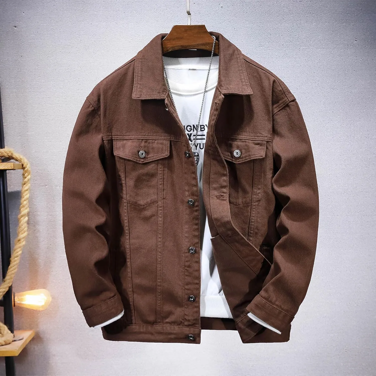 hlysgo Men's Denim Jacket Casual Long Sleeve Button Down Jackets Jean Trucker Jacket Fall Winter Casual Coat with Pockets