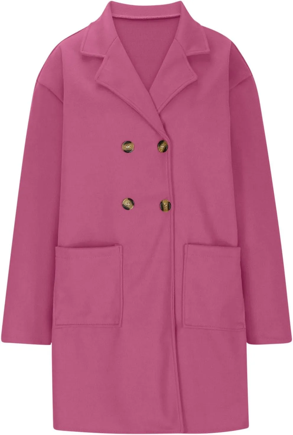 hlysgo Women's Double Breasted Lightweight Pea Coat Long Sleeve Casual Notch Lapel Trench Coat Jacket with Pocket