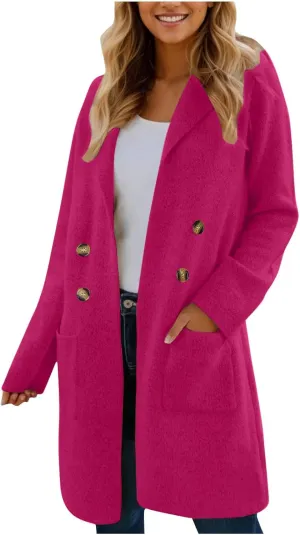 hlysgo Women's Double Breasted Lightweight Pea Coat Long Sleeve Casual Notch Lapel Trench Coat Jacket with Pocket