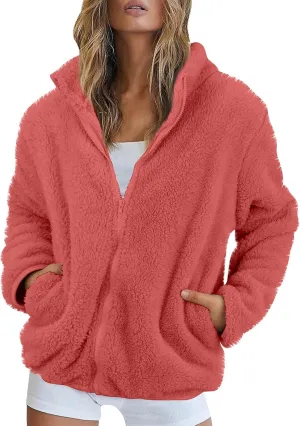 Hoodies for Women Zip Up Comfy Warm Plus Size Teddy Jackets with Pockets Lightweight Fleece Fall Winter Coats