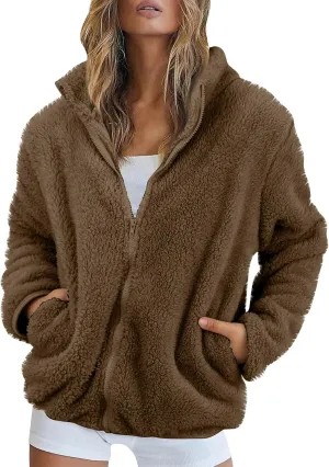 Hoodies for Women Zip Up Comfy Warm Plus Size Teddy Jackets with Pockets Lightweight Fleece Fall Winter Coats