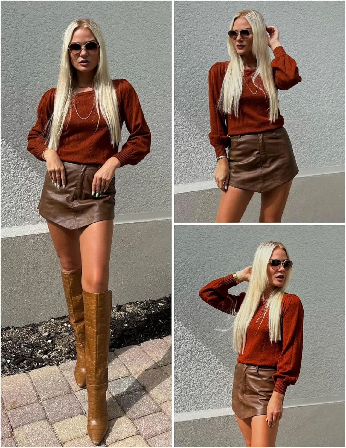HOTOUCH Womens Puff Sleeve Tops Spring Summer 2025 Trendy Casual Knit Sweaters Square Neck Cute Tunic Pullover Blouses Shirts
