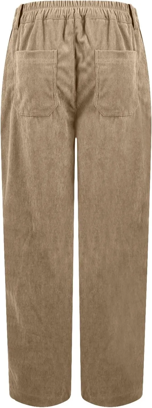 HTHLVMD Women's Corduroy Pants 2024 Winter Fashion Casual Straight Leg High Waisted Corduroy Pants with Pockets