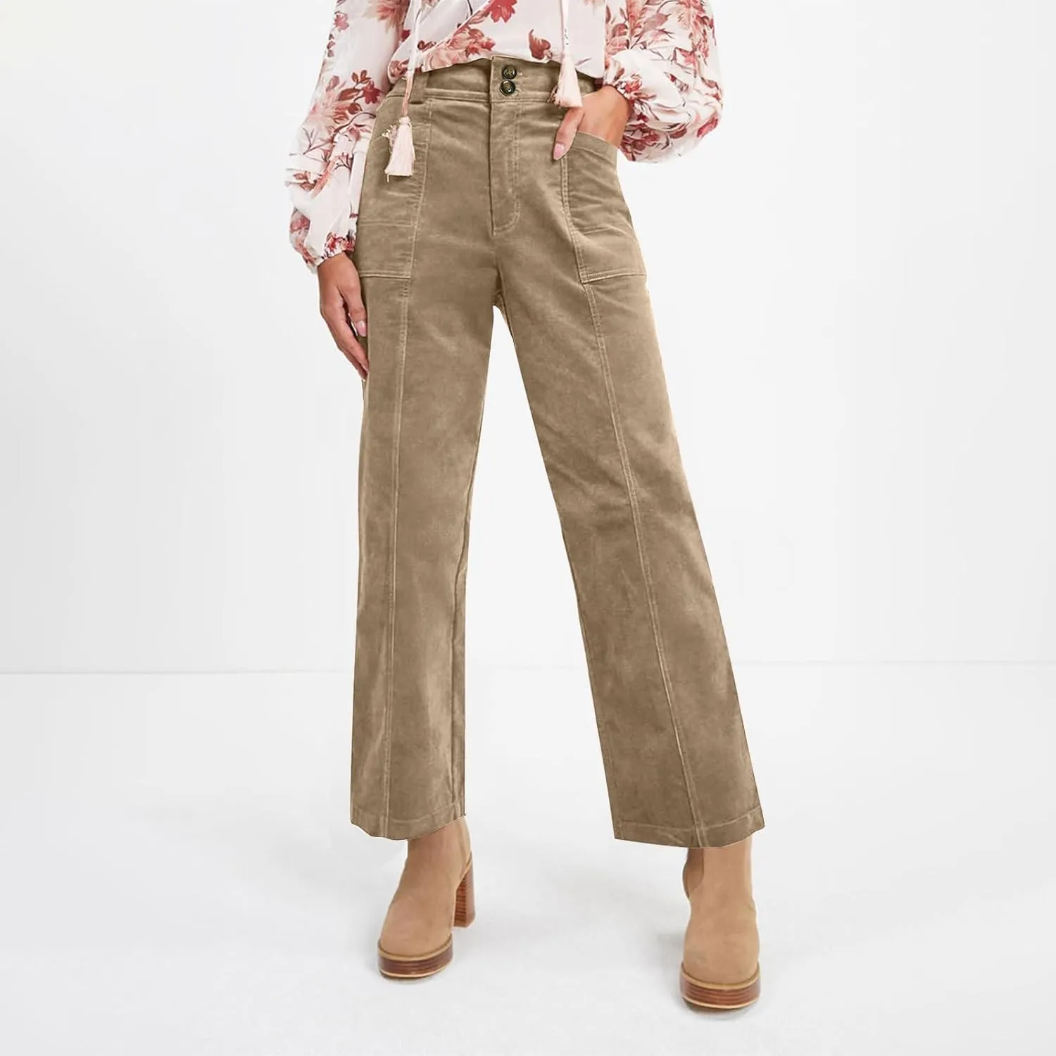 HTHLVMD Women's Corduroy Pants 2024 Winter Fashion Casual Straight Leg High Waisted Corduroy Pants with Pockets