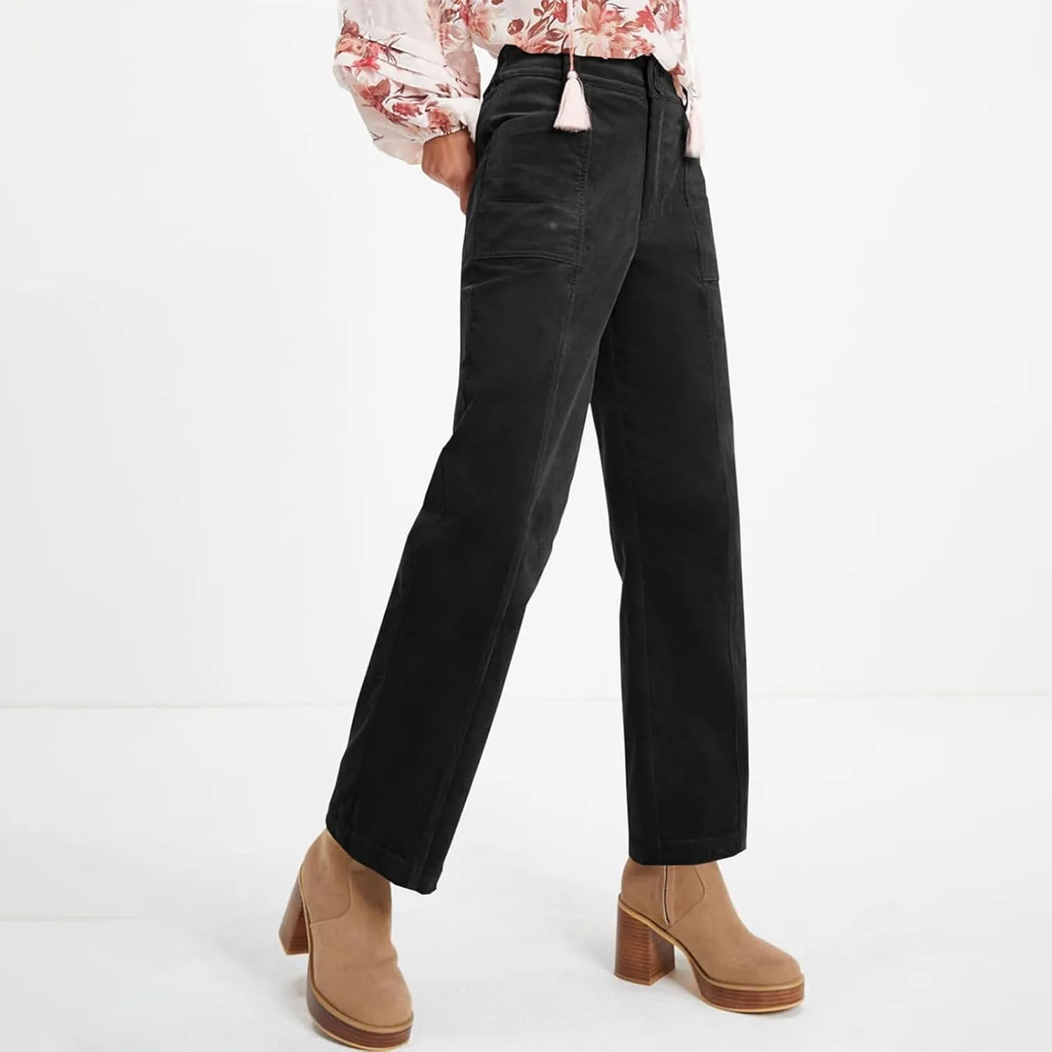 HTHLVMD Women's Corduroy Pants 2024 Winter Fashion Casual Straight Leg High Waisted Corduroy Pants with Pockets