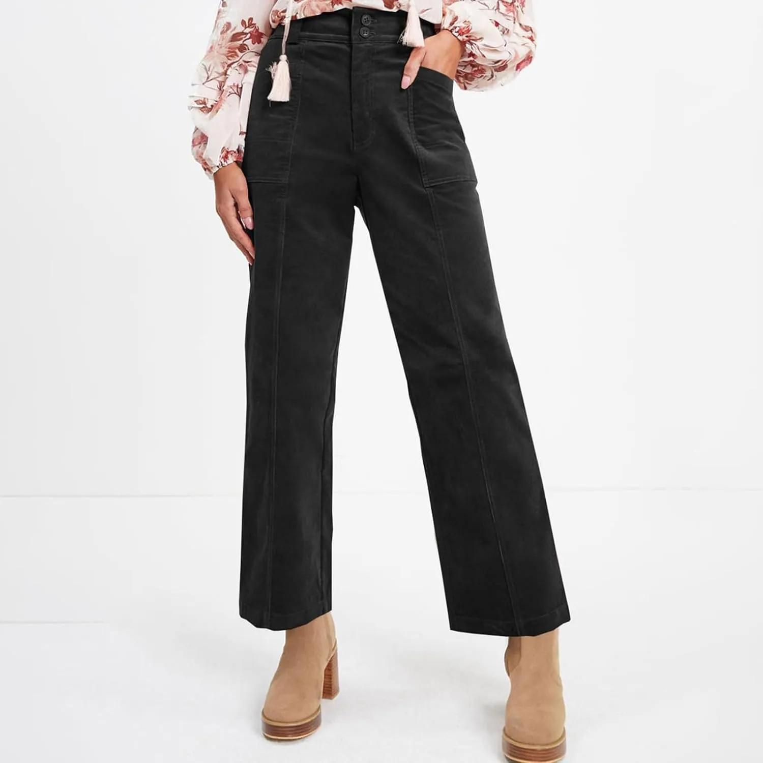 HTHLVMD Women's Corduroy Pants 2024 Winter Fashion Casual Straight Leg High Waisted Corduroy Pants with Pockets