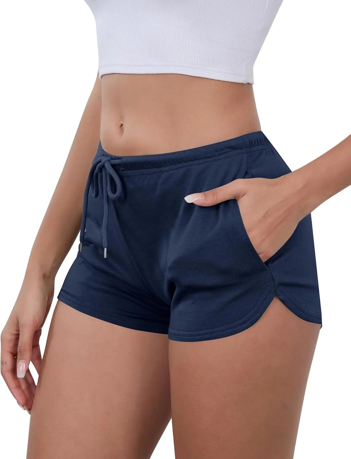IECCP Athletic Shorts for Women Summer Workout Sweat Shorts Cute Low Rise Mini Shorts with Drawstring and Pockets Sleepwear