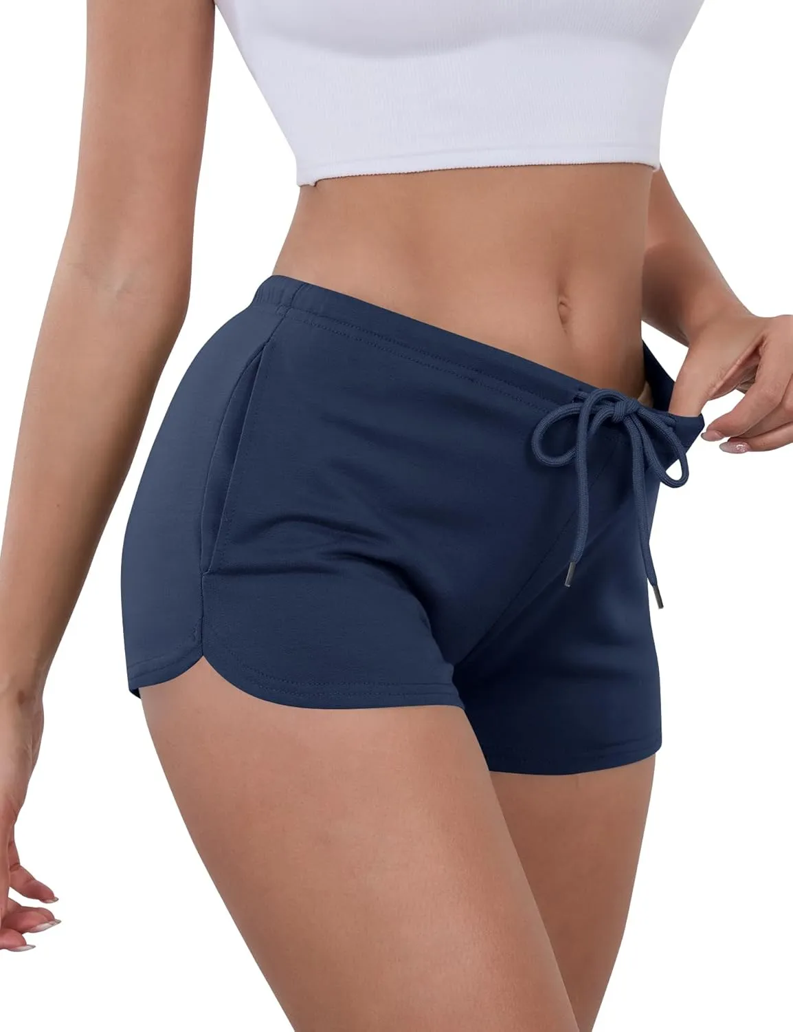 IECCP Athletic Shorts for Women Summer Workout Sweat Shorts Cute Low Rise Mini Shorts with Drawstring and Pockets Sleepwear