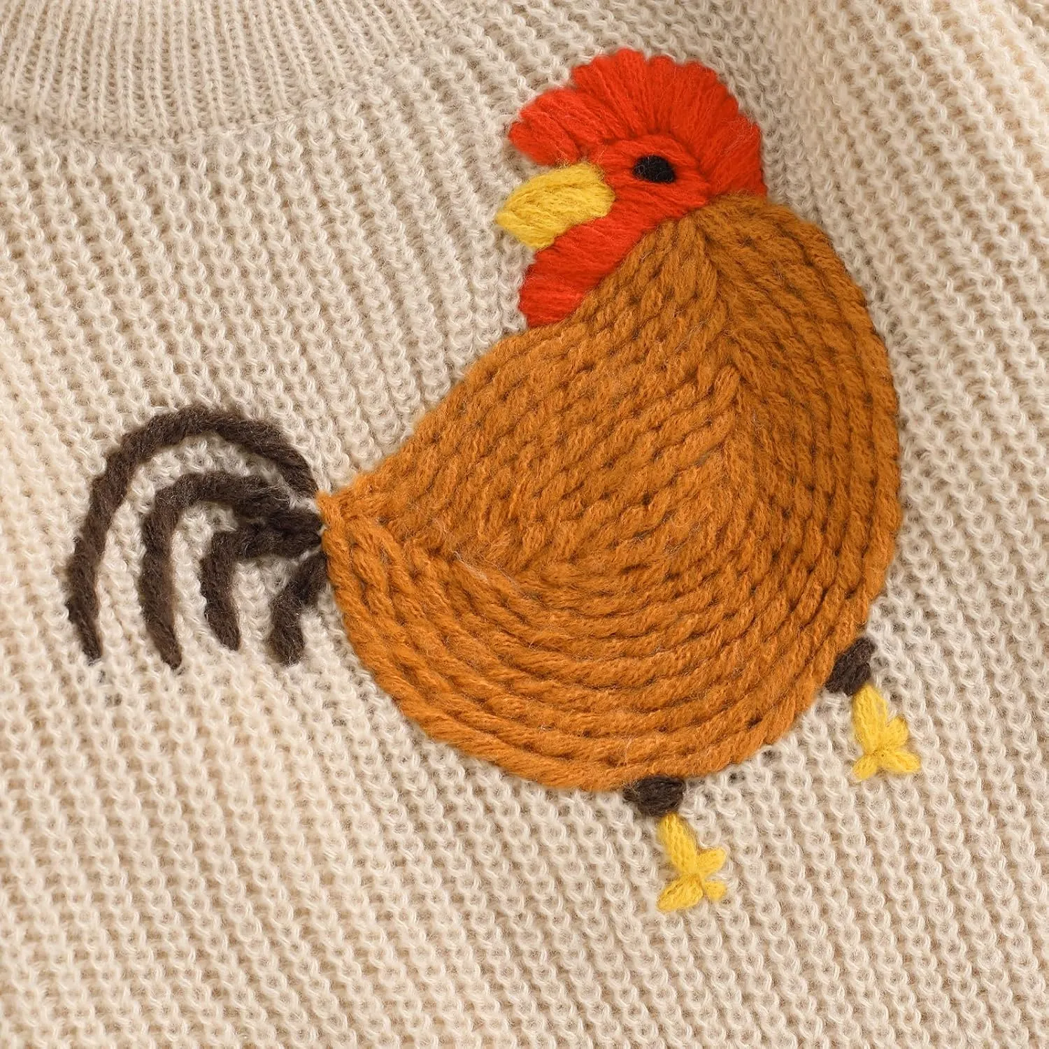 Infant Baby Boy Girl Knit Sweater Rooster Goose Embroidery Crew Neck Long Sleeve Pullover Knit Shirt Winter Clothes