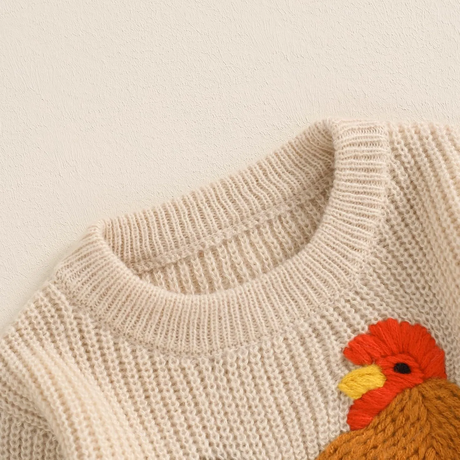 Infant Baby Boy Girl Knit Sweater Rooster Goose Embroidery Crew Neck Long Sleeve Pullover Knit Shirt Winter Clothes