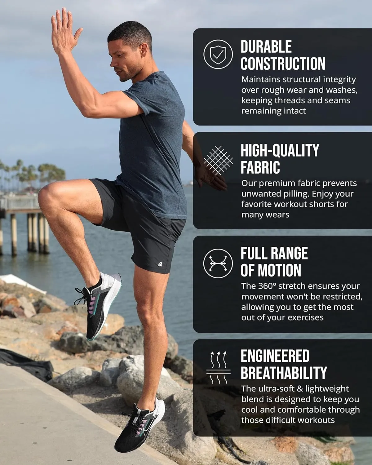 INTO THE AM Premium Workout Shorts 7.5" Inseam - Performance Quick Dry Stretch Gym Shorts S - 4XL Tactical Athletic Shorts