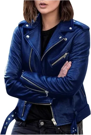 Jacket for Women's Faux Leather Cool Cropped Coat Fashion Fall Long Sleeve Zipper Slim Fitted Short Coat Jacket
