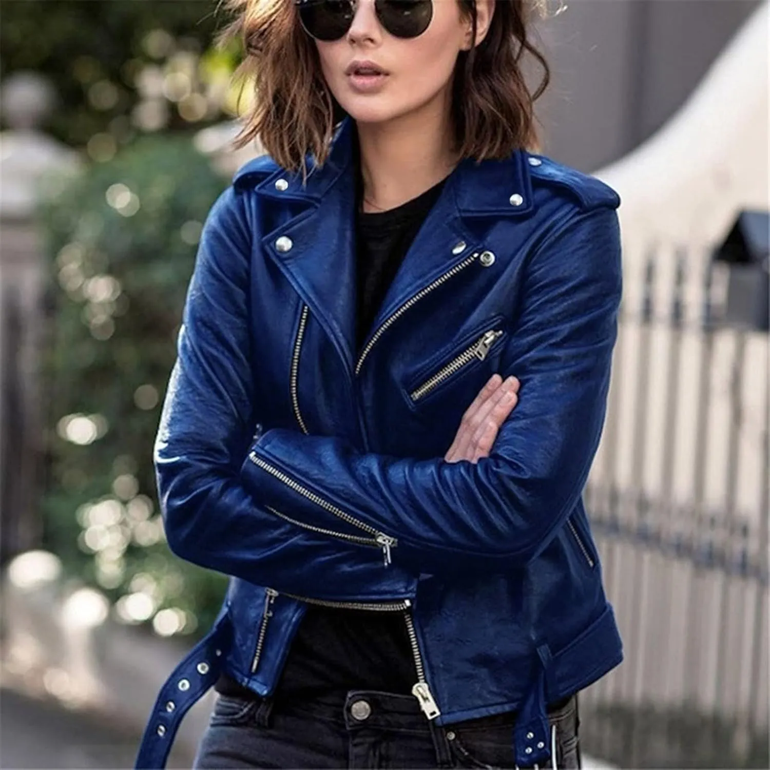 Jacket for Women's Faux Leather Cool Cropped Coat Fashion Fall Long Sleeve Zipper Slim Fitted Short Coat Jacket