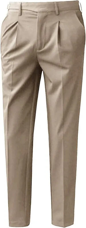 JEShifangjiusu Men's Athletic-Fit Casual Stretch Pant Slim Fit Flat-Front Pants Loose Suit Pants Business Trousers Chino Pant (32,Khaki), Khaki, 32