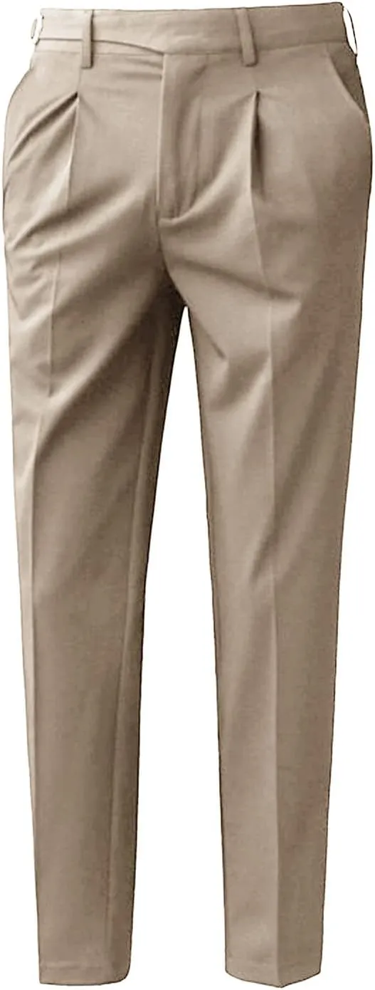 JEShifangjiusu Men's Athletic-Fit Casual Stretch Pant Slim Fit Flat-Front Pants Loose Suit Pants Business Trousers Chino Pant (32,Khaki), Khaki, 32