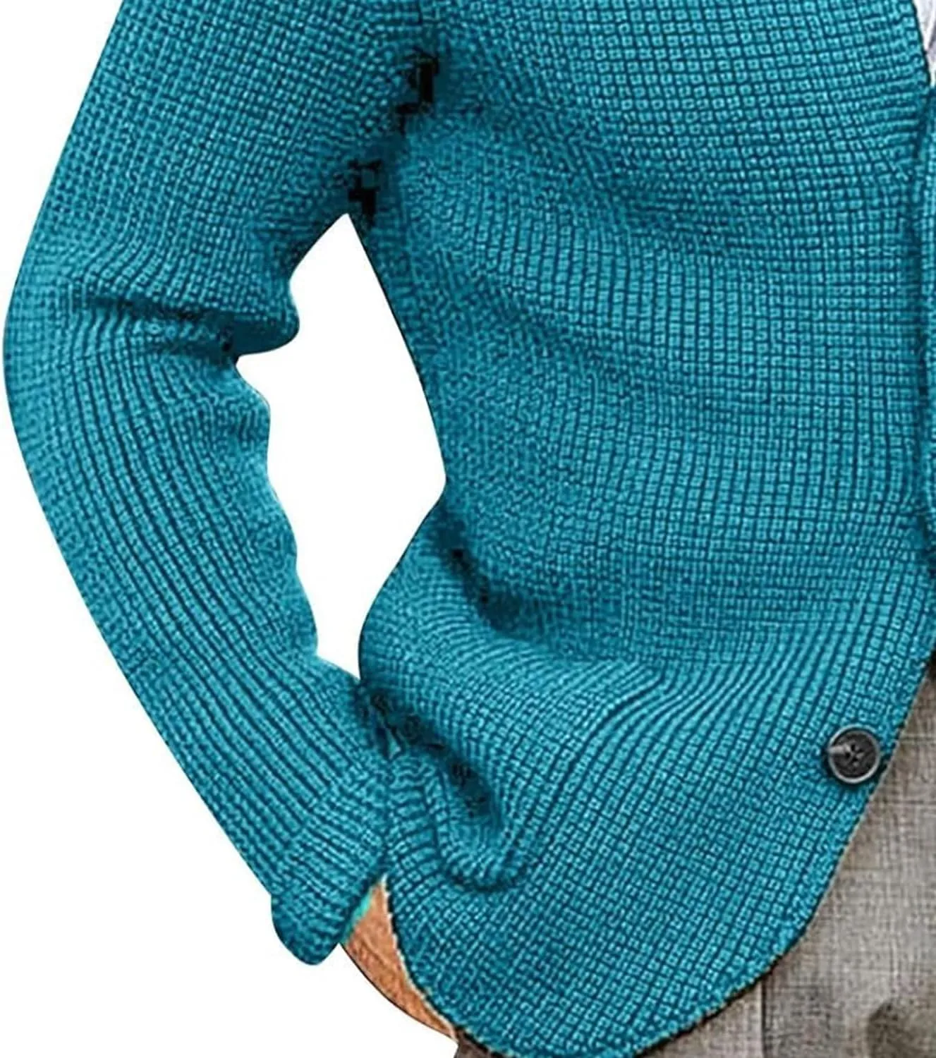 JEsilunmaMY Mens Solid Color Waffle Knit Cardigan Casual Button Up Pocket Blazer Jacket Fall Winter Slim Fit Sweater Coat