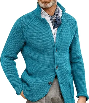 JEsilunmaMY Mens Solid Color Waffle Knit Cardigan Casual Button Up Pocket Blazer Jacket Fall Winter Slim Fit Sweater Coat
