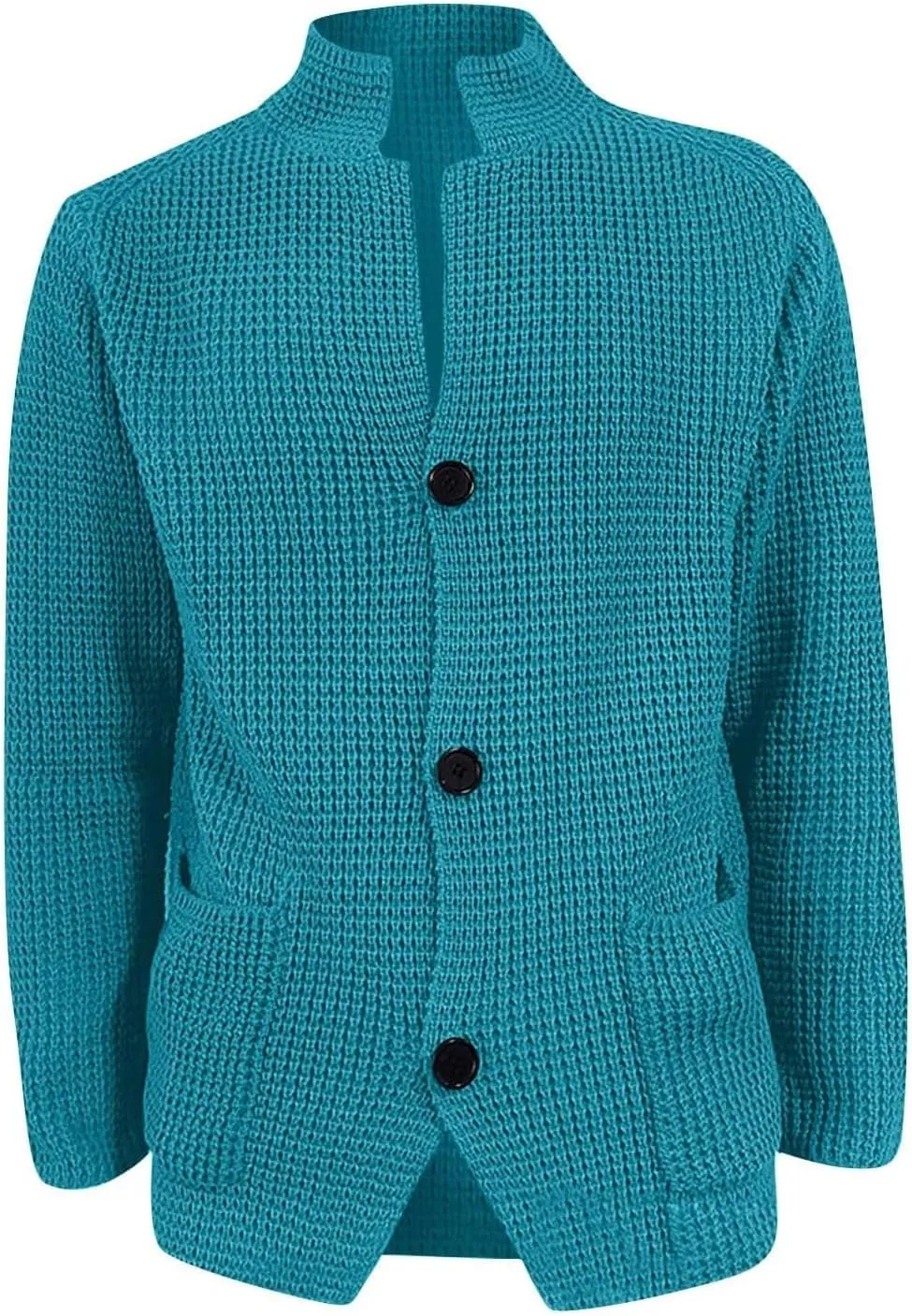 JEsilunmaMY Mens Solid Color Waffle Knit Cardigan Casual Button Up Pocket Blazer Jacket Fall Winter Slim Fit Sweater Coat